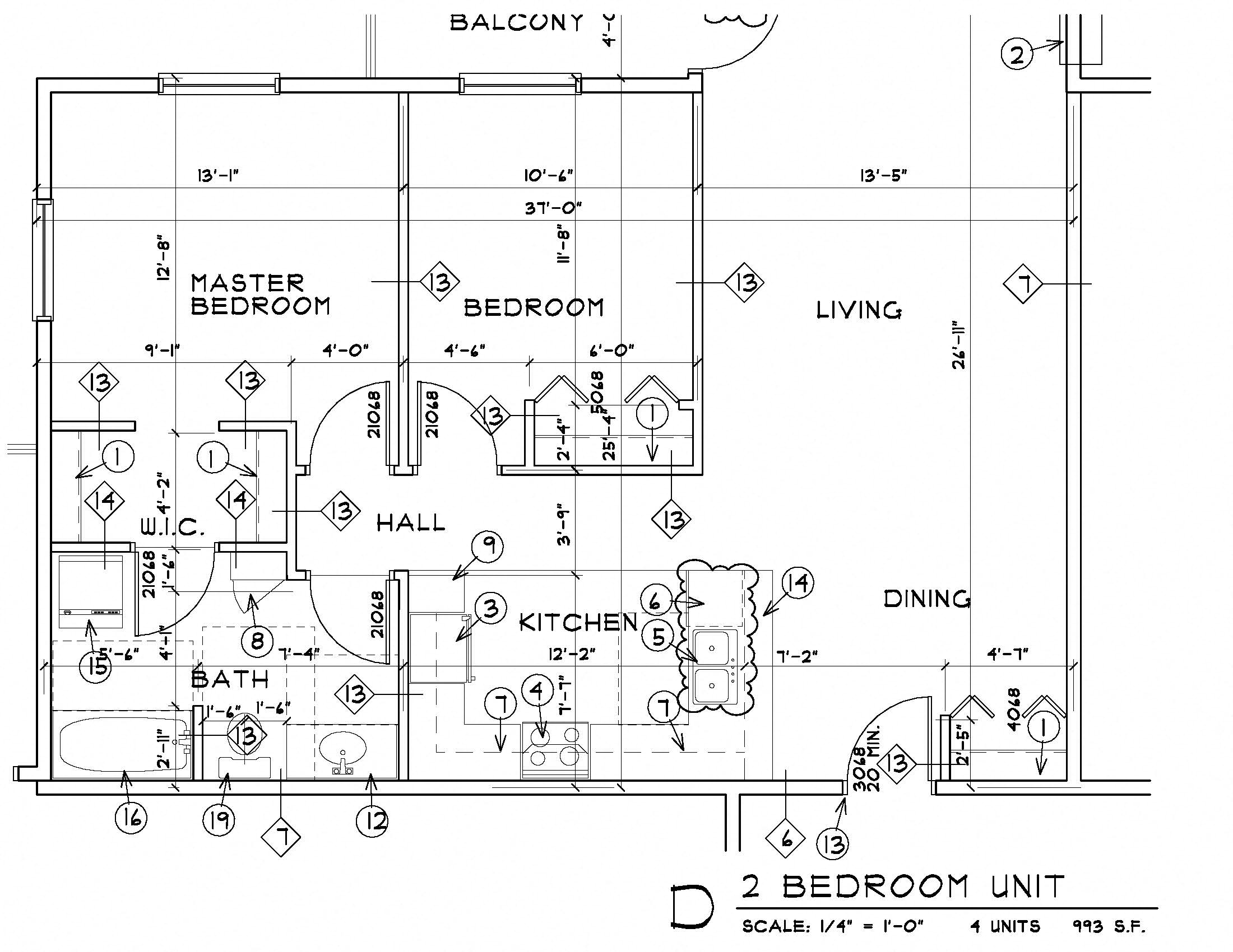 Floor plan for 2 beds, 1 bath, 1108 sqft